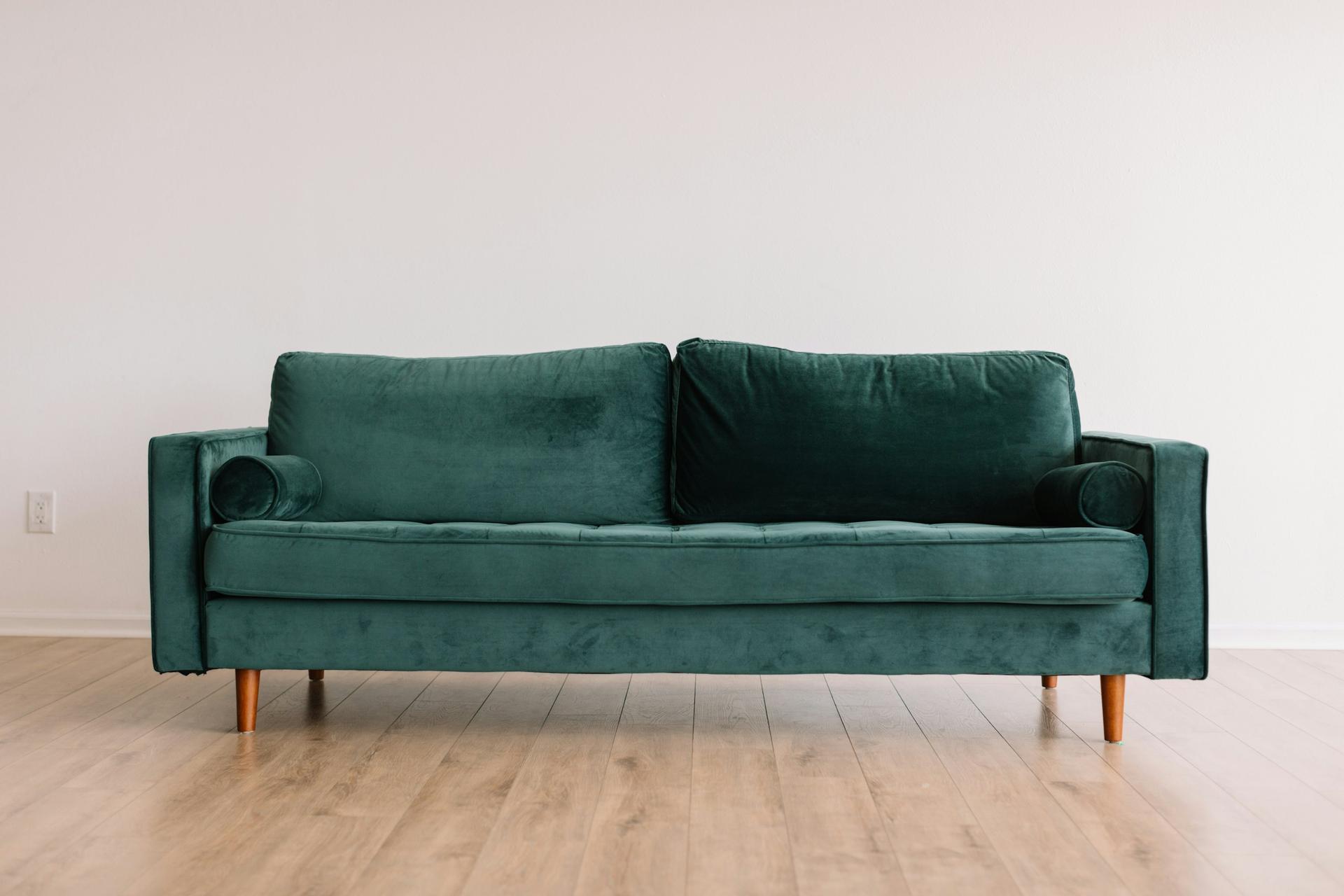 Emerald Green Sofa with Brown Wooden Legs - Elevate Your Living Space with Timeless Elegance